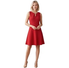 Red Sleeveless V-Neck A-line New Knit Dress 8 Career Interview Twirly Holiday