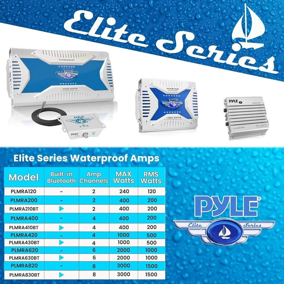 Pyle Marine Waterproof Bluetooth 8-Ch Amplifier, 3000 Watt RMS PLMRA830BT - Image 3 of 4