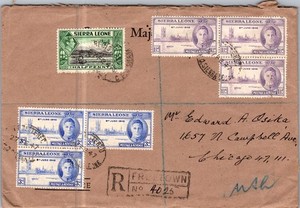1947 Freetown Sierra Leone Registered Mail Cover To Chicago Illinois IL USA