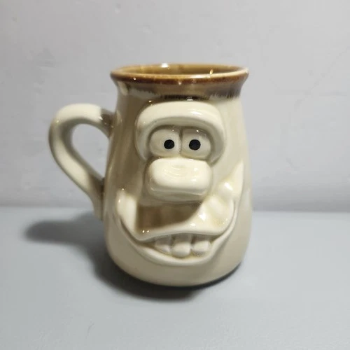Vintage Funny Ugly Face 3D Art Pottery Mug Handmade Stoneware