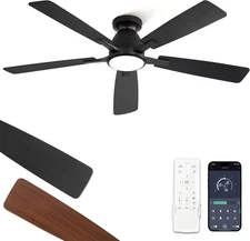 52 Inch Ceiling Fans with Lights, Smart Flush Mount Ceiling Fan and Remote APP, 