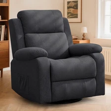 Swivel Rocker Recliner Chair with Massage Linen for Living Room,Black