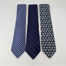 Van Heusen Geoffrey Beene Z Silk Ties Mens Blue Lot of 3 Geometric Pattern