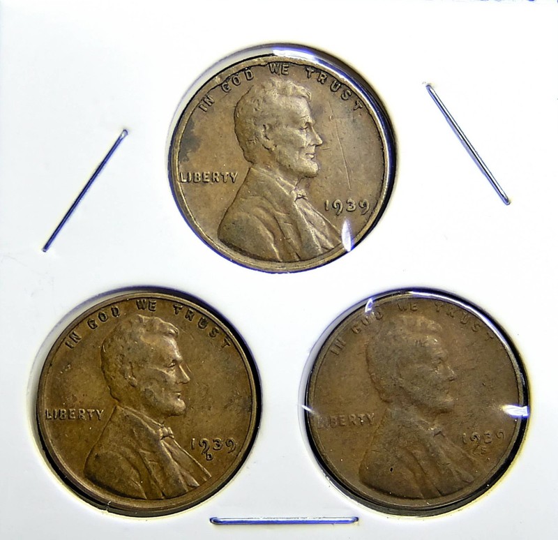 1939-P 1939-D 1939-S Lincoln Wheat Copper Penny Cent - 3 Coin Set [USP-244]
