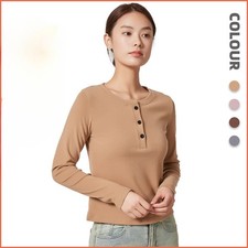 New Women's Spring Summer Slim Fit Versatile Solid Color Long Sleeved T-Shirt