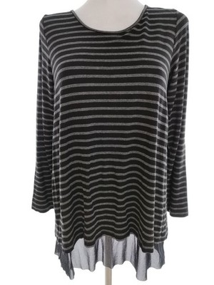 NAYA Damen Strickbluse Gr. 38 Schwarz Viskose Langer Ärmel Streifen Runder
