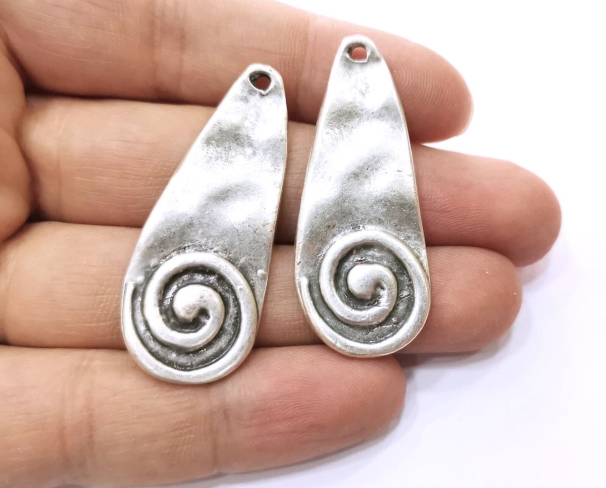 vintage チャーム 2 Pcs Silver Charms Antique Silver Plated Charms (48x20mm) G19711