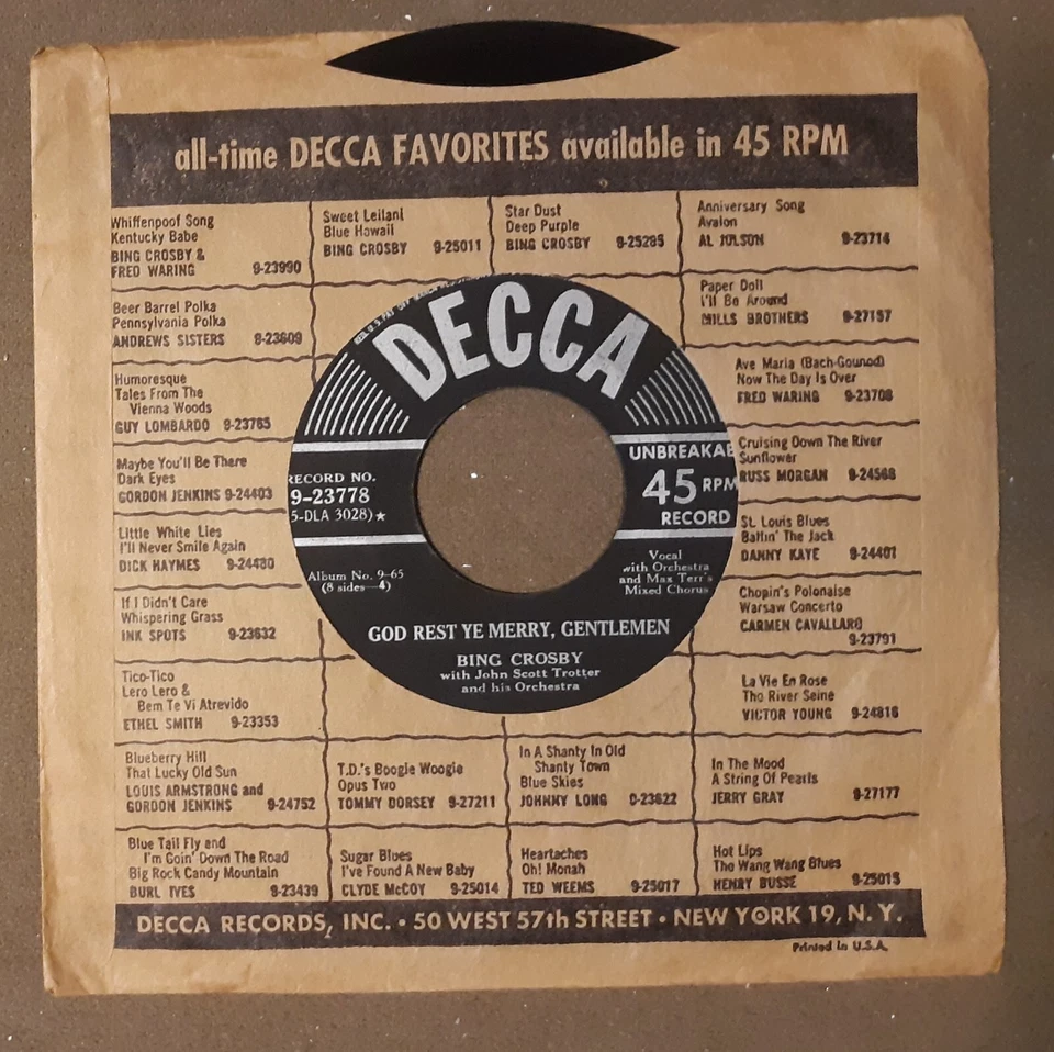 Bing Crosby White Christmas 9-23778 Decca Records 45rpm VINYL LP Record - Image 4 of 4