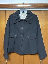 Women’s B's Closet Black Wool Peacoat Jacket•back/front Pleats•faux Belt•medium