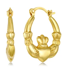 Wellingsale 14k Yellow Gold Claddagh Hoop Earrings (x 15mm)