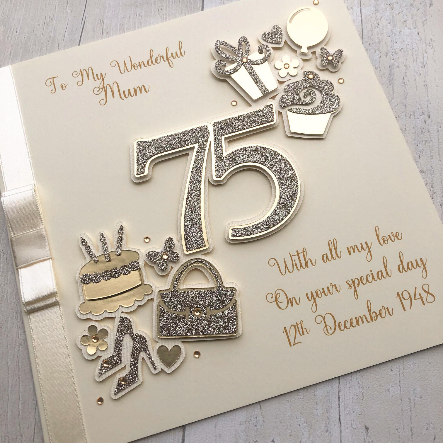 75th BIRTHDAY CARD Wife Granny Mum Nan Gran Handmade Personalised ...