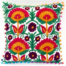 16x16" Uzbekistan Pillowcase Suzani Cushion Cover Hand Embroidered Home Decor C4