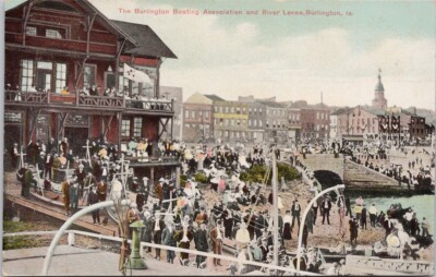 Burlington Boating Assoc & River Levee Burlington IA Iowa c1909 Postcard H20