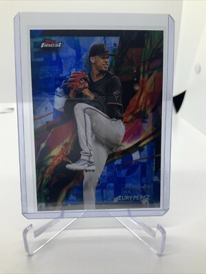 2024 Topps Finest #87 Eury Perez Blue Refractor /200 Common - Miami Marlins