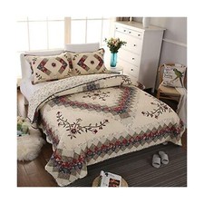 Floral Patchwork Quilt Set Queen Size Authentic Embroidered Stitching Bedspre...