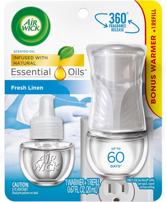 Air Wick Plug in Scented Oil Starter Kit (Warmer + 1 Refill), Fresh Linen, Air F