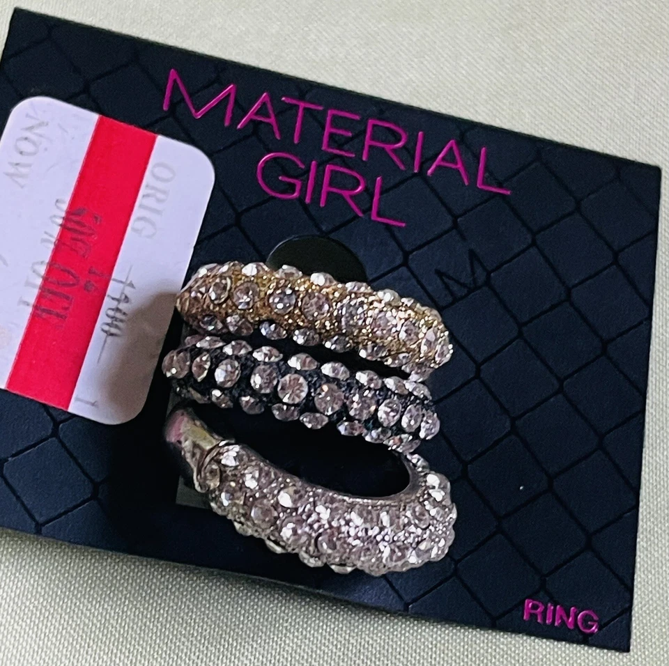 Material Girl Two Tone Sparkle Stretchable Stackable Rings Set Of 3-New - Image 4 of 4