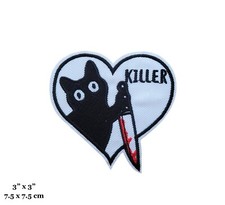 Black Cat With Knife Funny Killer Cat Meme Heart Embroidered Iron On Patch