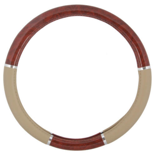 Soft Grip Leather Steering Wheel Cover Wood Style Universal Fit 14.5-15.5 - Picture 1 of 8