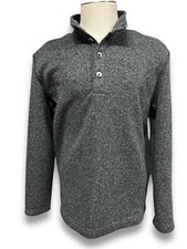 Van Heusen Mens Gray Flex Fleece Buttoned Mock Neck Pullover Sweatshirt Large