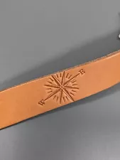 Boho Western Embossed Leather Compass Brown Cuff Bracelet 7.5 inch