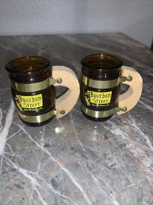  BEER BARREL SHOT GLASS Bourbon Street  WOOD HANDLE French Quarter SOUVENIR,