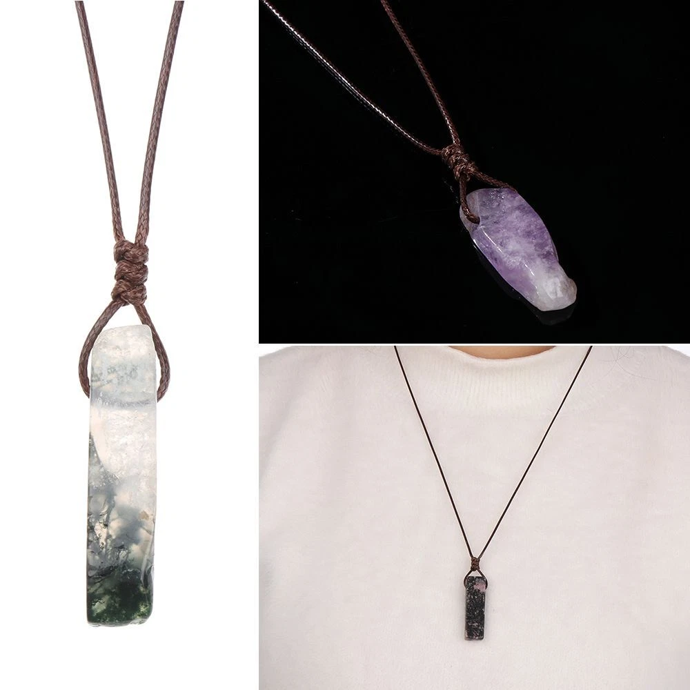 Stone Slice Pendants Women Jewelry Healing Crystal Necklace Reiki