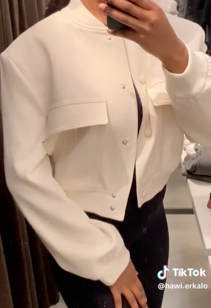 NEW ZARA SS23 ECRU MAXI BOMBER JACKET WITH POCKETS 7712 187 M