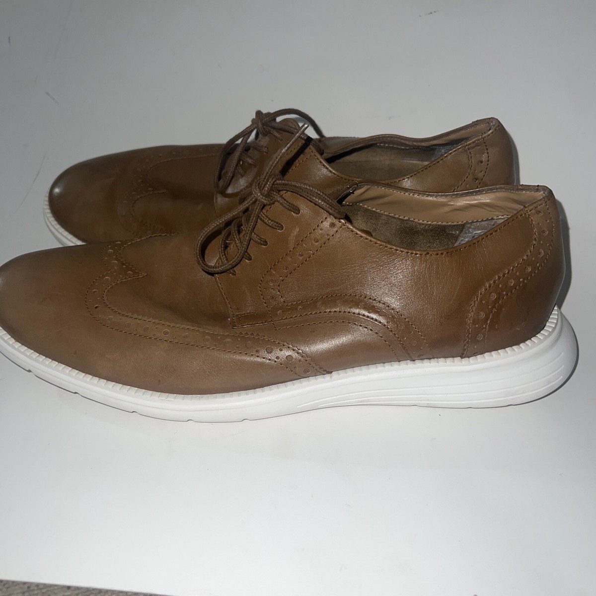 Stafford Grand Wingtip Brogue Dress Shoes Brown Tan Men display picture 2