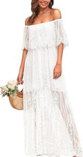 White Lace Off Shoulder Maxi Dress with Ruffled Top Size Small Fishtail Wedding