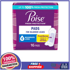 Poise Incontinence Pads for Women, 4 Drop Moderate Absorbency, Long Length,16.pc