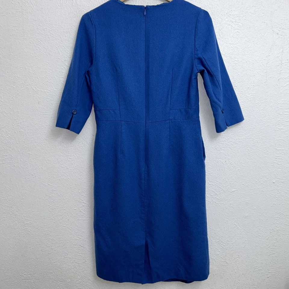 Pendleton Petite Blue Wool 3/4 Sleeve Lined Pencil Dress Pockets USA Made Size 8 - Image 2 of 4