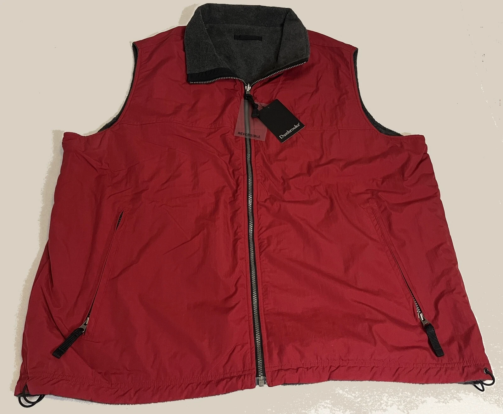 Dunbrooke Reversible Vest 2XL Gray Fleece Burgundy Nylon Zip Pocket Both Sides