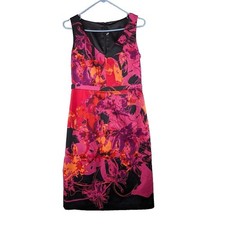 Elie Tahari Dress Women's 6 Floral Sleeveless Sheath Red Summer Back Zip Stretch
