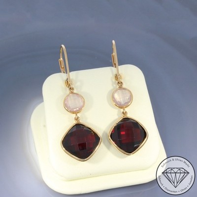 Wert 1950   Granat Rosenquarz Ohrringe 750 18 Karat Rose Gold xxyy