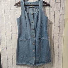 Entro Denim Button Front Mini Dress Light Wash Sleeveless Square Neck Size M