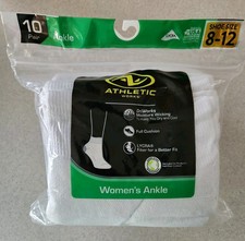 Athletic Works Women's Ankle Socks 10 PAIRS Shoe Size 8-12 Cushioned WHITE 10725