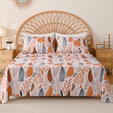 Boho Leaves Printed Sheet Set Queen, Botanical Pattern Bed Sheets Microfiber ...