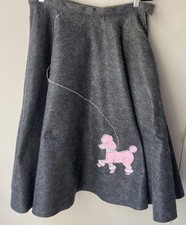 Ladies Gray Felt 1950s Style Pink Poodle Skirt Costume Retro W Real Chain Leash
