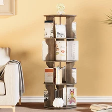 4 Tier Rotating Bookshelf, Spinning Bookshelf Tower Lazy Susan, Corner Revolving
