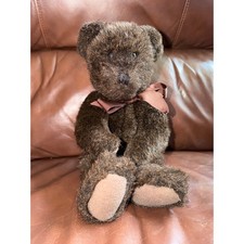 Vintage Boyds Collection Dark Brown Jointed Plush Teddy Bear Ribbon Bow 1980s