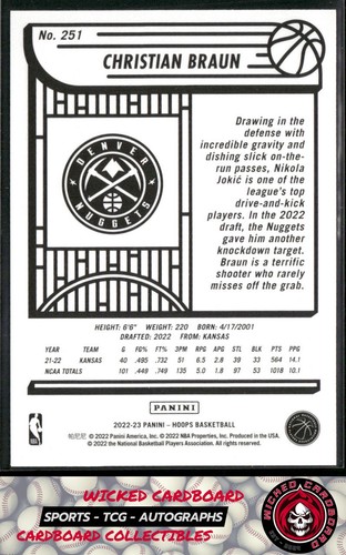 Christian Braun 2022-23 Hoops #251 RC Denver Nuggets - Picture 2 of 2