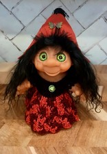 OOAK 7" Norfin/DAM TROLL, capelli nuovi lana, occhi di vetro, vestito personalizzato lavorato a mano
