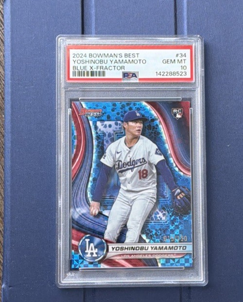 2024 Bowman's Best Yoshinobu Yamamoto #34 Blue Refractor 015/150 (RC) PSA 10