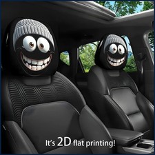 2pcs Cartoon Car Headrest Covers Knitted Funny Seat Protector Cap Set