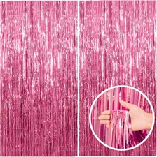 2 Pack Pink Backdrop Party Decorations Tinsel Curtain Party Backdrop Foil Fringe