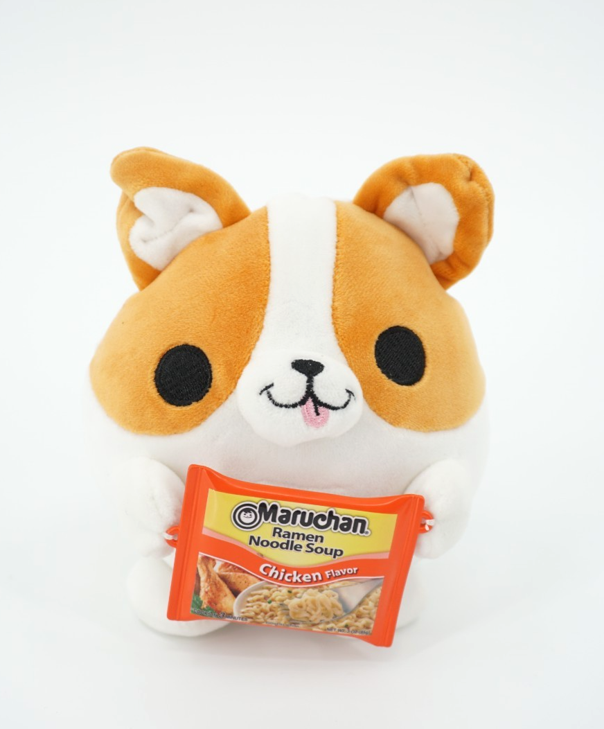 Zuru Snackles Benji Dog Plush Holding Maruchan Ramen Noodle Soup