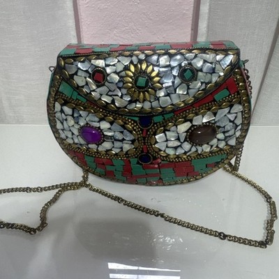 Mosaic Handmade Clutch Purse,  Crossbody, Metal, Broken Tile Mosaic Stoneart