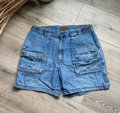 Vintage 90s Y2K St Johns Bay Baggy Cargo Blue Denim Jean Short Jorts 36 Faded
