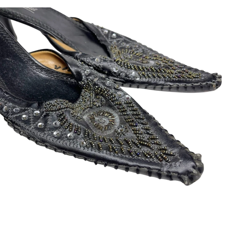 Zuecos de mula Anne Michelle 10 lentejuelas con joyas punta negros Y2K años 90 góticos Foto 2 de 4